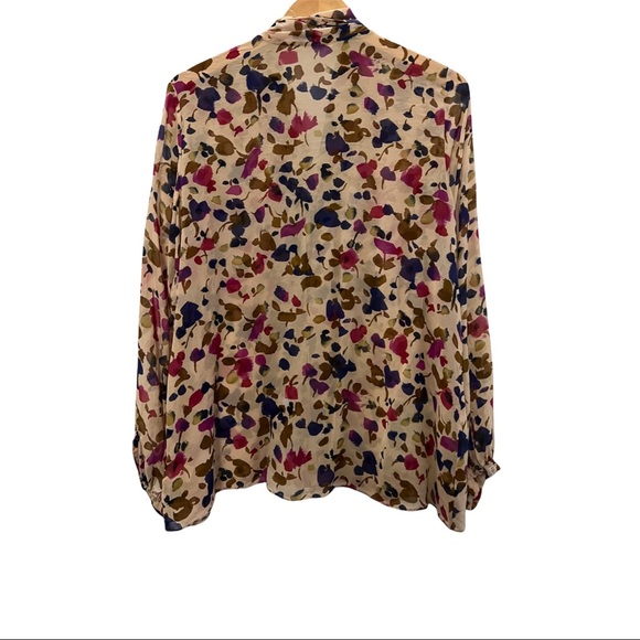 Paper Crown Floral Tie Front Silk Blouse Size Large - Picture 4 of 8